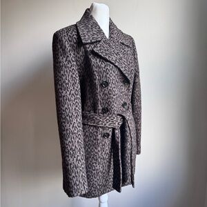 Calvin Klein‎ Women’s Wool Blend Pea Coat Animal Print Size 8